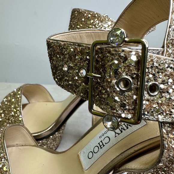 Jimmy Choo Maie Gold Glitter Platform Heels size 38 - Picture 12 of 14